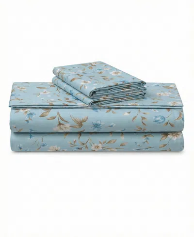 Azores Home Printed 300 Thread Count Cotton Deep Pocket 4-piece Sheet Set, King In Blue