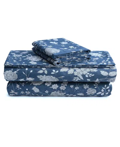 Azores Home Printed 300 Thread Count Cotton Deep Pocket 4-piece Sheet Set, King In Blue