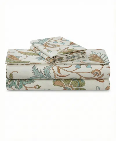 Azores Home Printed 300 Thread Count Cotton Deep Pocket 4-piece Sheet Set, Queen In Multi