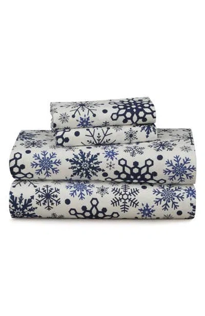 Azores Home Snowflakes Flannel Sheet Set In Blue