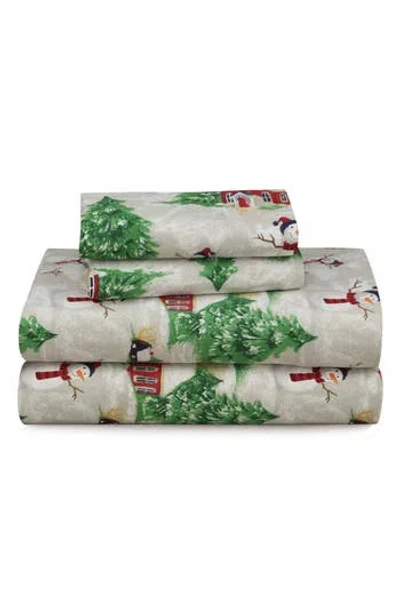 Azores Home Snowman Cotton Flannel Sheet Set In Multi