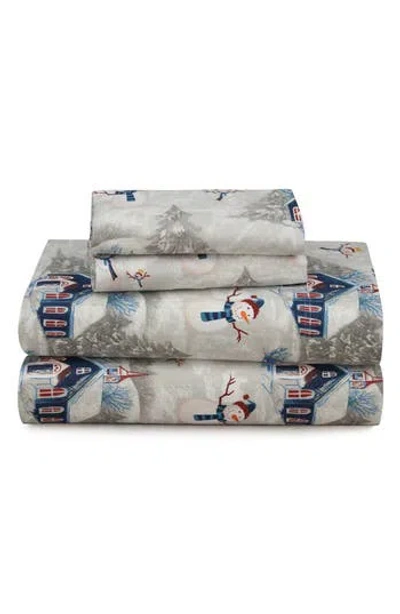 Azores Home Snowman Cotton Flannel Sheet Set In Gray
