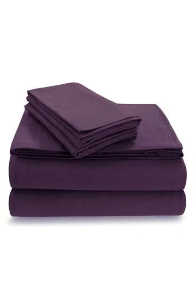 Azores Home Solid Cotton Flannel Flat Sheet In Purple