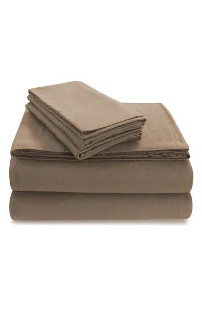 Azores Home Solid Cotton Flannel Sheet Set In Brown