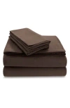 Azores Home Solid Cotton Flannel Sheet Set In Brown