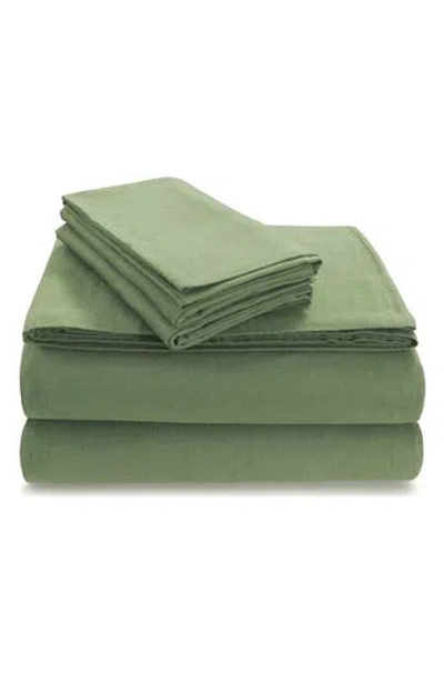 Azores Home Solid Cotton Flannel Sheet Set In Green