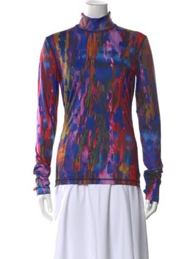 Pre-owned Aztech Mountain Patterned Turtleneck Top In Blue