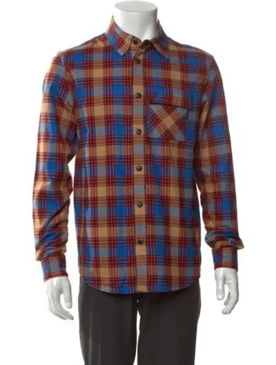 Pre-owned Aztech Mountain Plaid Print Long Sleeve Shirt In Blue
