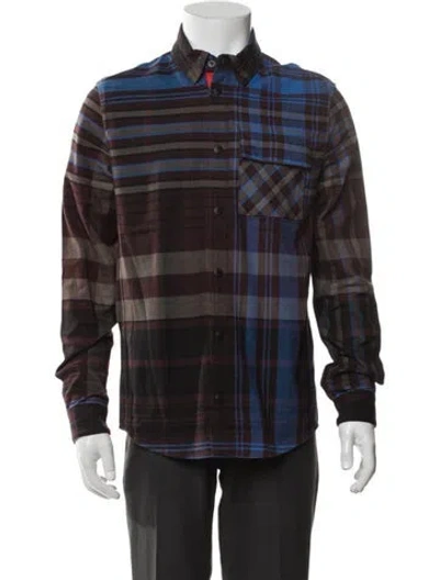 Pre-owned Aztech Mountain Plaid Print Long Sleeve Shirt In Blue