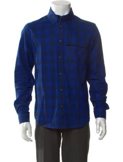 Pre-owned Aztech Mountain Plaid Print Long Sleeve Shirt In Blue