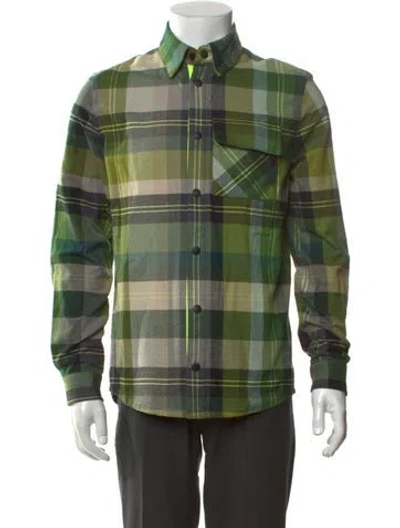Pre-owned Aztech Mountain Plaid Print Long Sleeve Shirt In Green