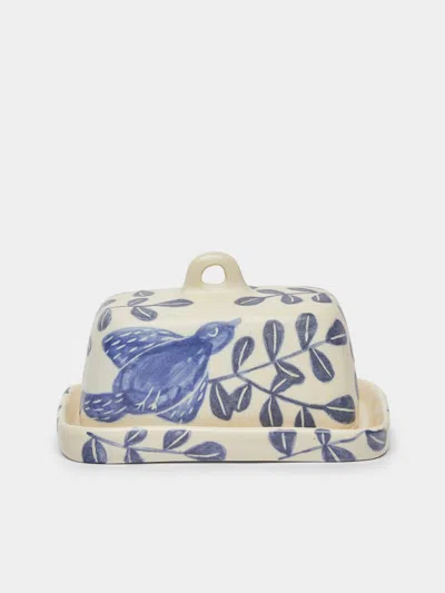 Azul Patagonia Flying Bird Hand-painted Ceramic Butter Dish  Abask Luxury Gift In Neutral