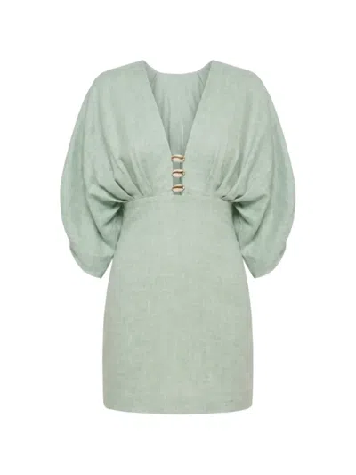 Azulu Abella Shell-embellished Mini Dress In Green