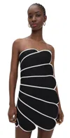 Azulu Bloom Linen Strapless Scallop Mini Dress In Black