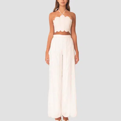Azulu Coconut Scalloped Wide Leg Pant In Ivory In White