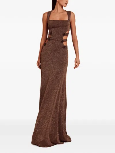 Azulu Ginebra Cut-out Button-embellished Gown In Brown
