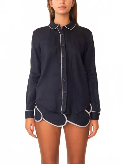 Azulu Mali Long Sleeve Button Down Shirt In Navy In Blue