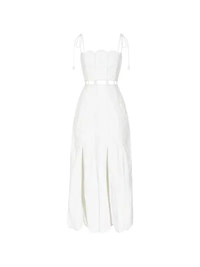 Azulu Malta Scallop-trim Cut-out Midi Dress In White