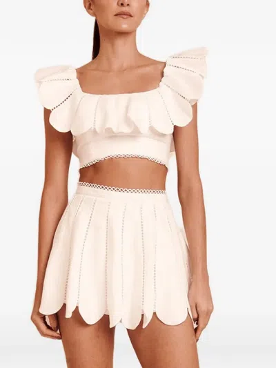 Azulu Nela Ruffled Cropped Top In White