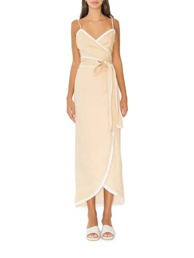 Azulu Vitoria Midi Dress In Light Camel In White