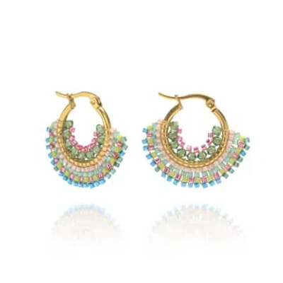 Azuni Achi Crystal Hoop Bead Earrings In Ibiza In Gold