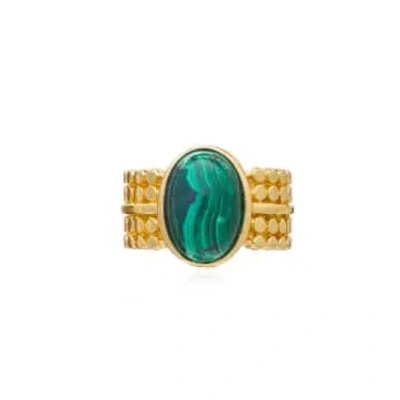 Azuni London | Etrusca Wide Ring With Oval Set Malachite Stone In Gold