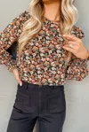 Azura Floral Smocked Long Sleeve Blouse In Orange In Orange