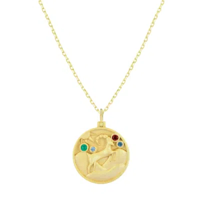 Azura Jewelry New York Women's Aries Zodiac Mantra Necklace Yellow Gold Vermeil