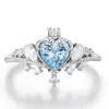 Azura Jewelry New York Women's Blue / Silver Crowned Heartstone Blue Topaz Ring White Gold Vermeil
