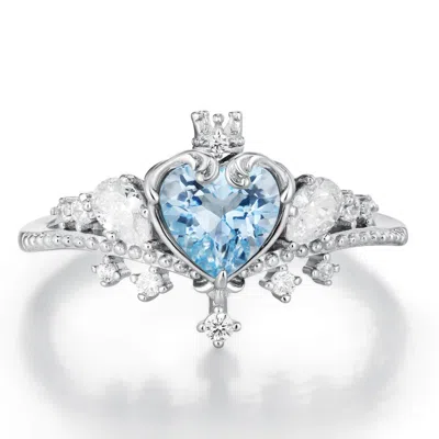 Azura Jewelry New York Women's Blue / Silver Crowned Heartstone Blue Topaz Ring White Gold Vermeil