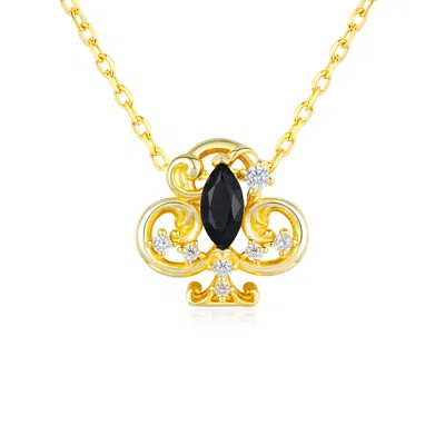 Azura Jewelry New York Women's Clover Club Black Onyx Necklace Yellow Gold Vermeil