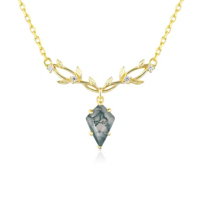 Azura Jewelry New York Women's Elven Entwine Moss Agate Necklace Yellow Gold Vermeil