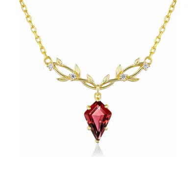Azura Jewelry New York Women's Elven Entwine Mozambique Red Garnet Necklace Yellow Gold Vermeil