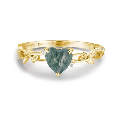 Azura Jewelry New York Women's Everlasting Heart Moss Agate Ring Yellow Gold Vermeil©