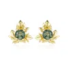 Azura Jewelry New York Women's Frosted Fern Moss Agate Studs Yellow Gold Vermeil