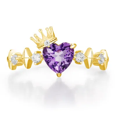 Azura Jewelry New York Women's Gold / Pink / Purple Heart Of The Realm Amethyst Ring Yellow Gold Vermeil In Multi