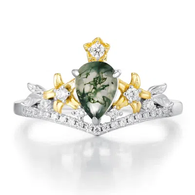 Azura Jewelry New York Women's Green / Silver Juniper Dream Moss Agate Ring White Gold Vermeil