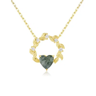 Azura Jewelry New York Women's Heart Desire Moss Agate Yellow Gold Vermeil Necklace©