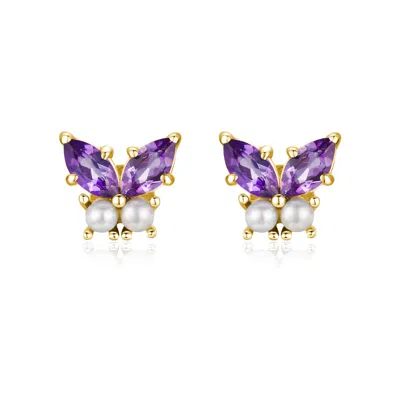 Azura Jewelry New York Women's Monarch Butterfly Amethyst Earrings Yellow Gold Vermeil