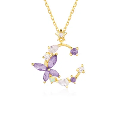 Azura Jewelry New York Women's Monarch Butterfly Amethyst Opal Necklace Yellow Gold Vermeil