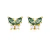 Azura Jewelry New York Women's Monarch Butterfly Moss Agate Earrings Yellow Gold Vermeil In Gold