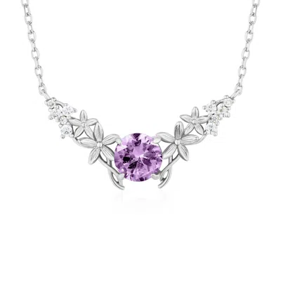 Azura Jewelry New York Women's Pink / Purple / Silver Silver Leaf Amethyst Necklace White Gold Vermeil