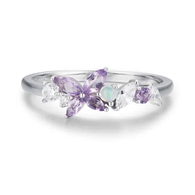 Azura Jewelry New York Women's Purple / Silver Monarch Butterfly Amethyst Opal Ring Solid White Gold In Multi