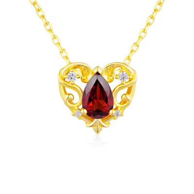 Azura Jewelry New York Women's Rosy Heart Mozambique Red Garnet Necklace Yellow Gold Vermeil