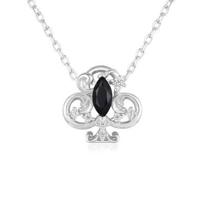 Azura Jewelry New York Women's Silver Clover Club Black Onyx Necklace White Gold Vermeil