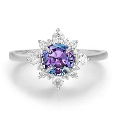 Azura Jewelry New York Women's Silver Desert Blossom Alexandrite Ring Solid White Gold