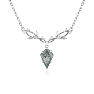 Azura Jewelry New York Women's Silver Elven Entwine Moss Agate Necklace White Gold Vermeil