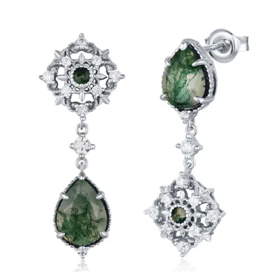 Azura Jewelry New York Women's Silver Eternal Orbit Moss Agate Earrings White Gold Vermeil