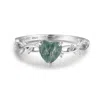 Azura Jewelry New York Women's Silver Everlasting Heart Moss Agate Ring White Gold Vermeil© In Silver