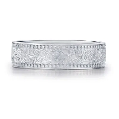 Azura Jewelry New York Women's Silver Everwood Carved Band White Gold Vermeil - Male